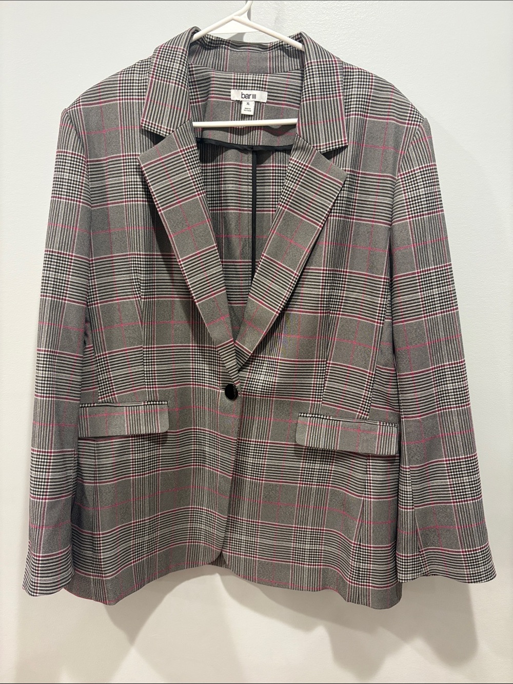 Bar III Gray Plaid Blazer with Pink Windowpane ptp 25 length 29